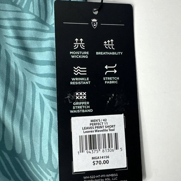 New Walter Hagen Perfect 11 Leaves Print WaveLight Shorts Size 42 Blue Teal - Picture 3 of 8